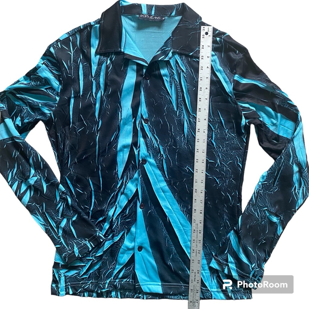 Mens Button Down Retro Shirt Size M Long Sleeve - Picture 4 of 7